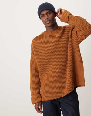 ASOS DESIGN oversized wool mix heavyweight rib knitted jumper with in tan