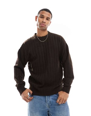 Jack & Jones oversized wide rib jumper in brown