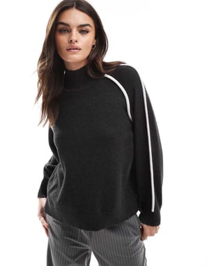 French Connection knitted jumper with contrast in grey and white