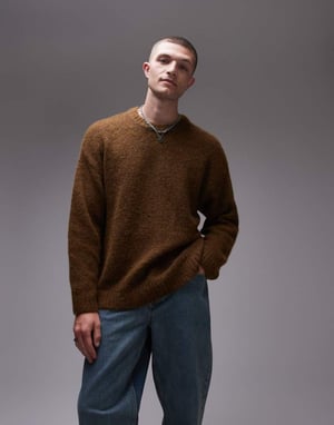 Topman relaxed fit jumper in brown