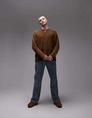 Topman relaxed fit jumper in brown