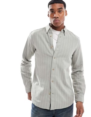 ONLY & SONS long sleeve shirt with stripe in sage