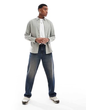 ONLY & SONS long sleeve shirt with stripe in sage