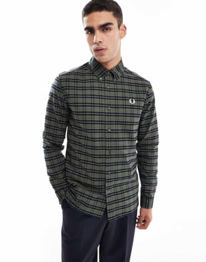 Fred Perry long sleeve oxford tartan check shirt in green