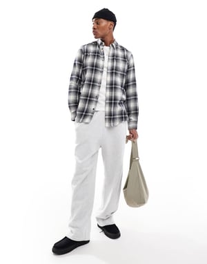 French Connection long sleeve check flannel shirt in ecru and navy