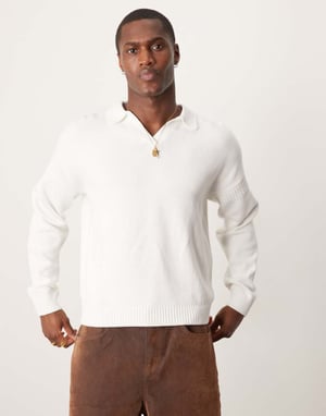 ASOS DESIGN relaxed fit knitted notch neck jumper in ecru