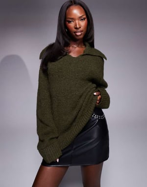 ASOS DESIGN wool blend knitted v neck jumper in forest green
