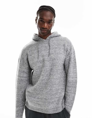 COLLUSION oversized chunky knitted hoodie in grey