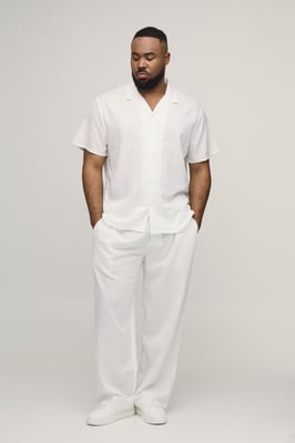 Plus Holiday Linen Blend Oversized Shirt & Relaxed Trouser Set