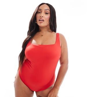 ASOS DESIGN Curve revenge sculpting swimsuit in red