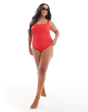 ASOS DESIGN Curve revenge sculpting swimsuit in red