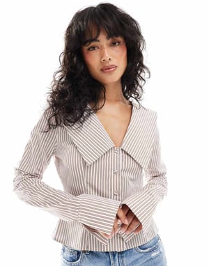 ASOS DESIGN poplin fitted collar shirt in pink stripe