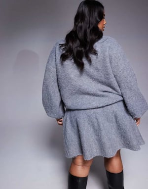In The Style Plus x Natalya Wright exclusive pleated knitted fluffy yarn skirt co-ord in charcoal