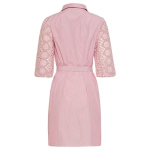 Smashed Lemon Gestreepte overhemdjurk met broderie details |