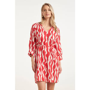 Smashed Lemon V hals jurk met rode golvende print en ceintuur |