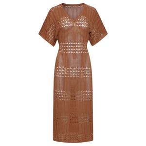 Smashed Lemon Gebreide maxi-jurk met v-hals in bruin |