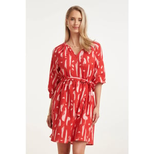 Smashed Lemon Dames jurk met abstracte streep print in rood met roze |