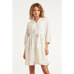 Smashed Lemon Witte jurk met subtiele multicolor details en ceintuur |