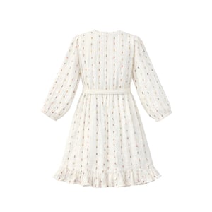 Smashed Lemon Witte jurk met subtiele multicolor details en ceintuur |