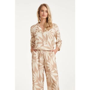 Smashed Lemon Top met v-hals en bloemprint beige/wit |
