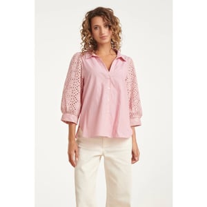 Smashed Lemon Gestreepte blouse met broderie mouwen |