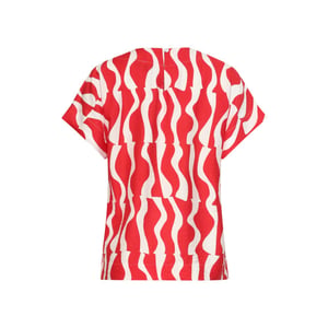 Smashed Lemon Top met korte mouwen en rood-witte golvende print |