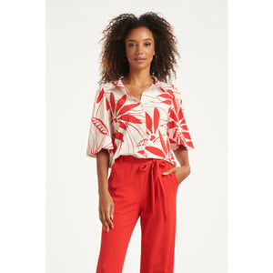 Smashed Lemon Travel blouse met rode bloemprint en korte pofmouw |