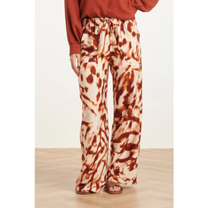 Smashed Lemon Wijde broek met tie-dye look print in bruin en roze |
