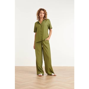 Smashed Lemon Stijlvolle wide-leg broek met gladde tailleband |