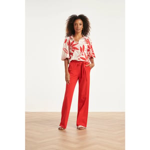 Smashed Lemon Wijde pantalon in comfortabele travelstof met strikceintuur |