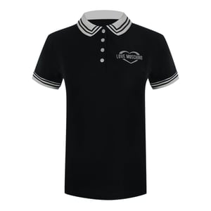 Love Moschino Silver Heart Logo Black Polo Shirt