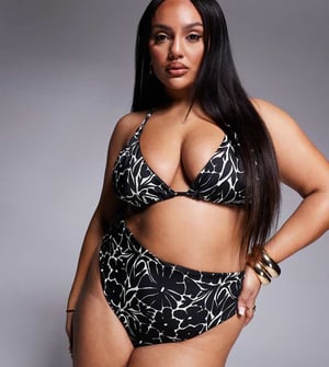 ASOS DESIGN Curve high leg high waist bikini bottom in mono floral