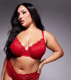 ASOS DESIGN Curve Lola lace push up bra in red