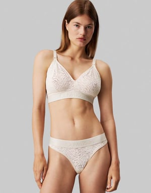 Calvin Klein Maternity Intrinsic CK logo unlined triangle plunge patterned bralette in white