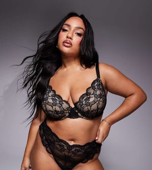 ASOS DESIGN Curve Lola lace push up bra in black