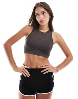 ONLY seamless ribbed crop top in washed black