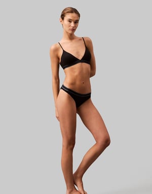 Calvin Klein Tonal Logo Cotton triangle bralette with logo taping in black