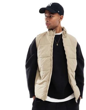 ONLY & SONS funnel neck padded gilet in ecru