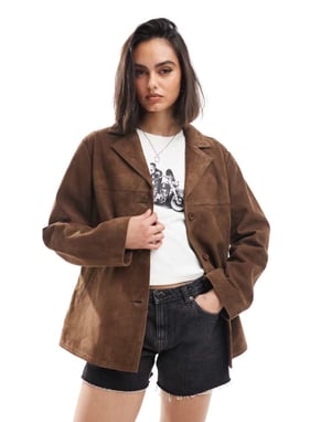 ASOS DESIGN real suede 70s jacket in brown