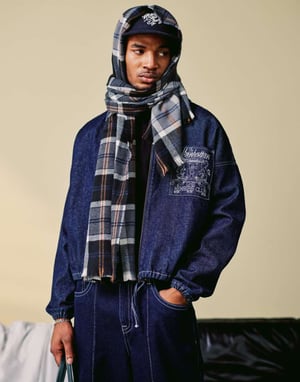 ASOS DESIGN harrington jacket co-ord with embroidery detail in indigo