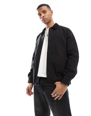 ONLY & SONS canvas jacket with cord collar in black