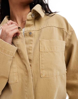 ASOS DESIGN denim shacket in tan