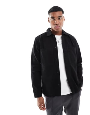 ONLY & SONS canvas utility overshirt in black