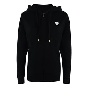 Love Moschino Small White Heart Logo Black Zip Hoodie