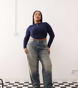 COLLUSION X001 Plus antifit jeans in washed blue - MBLUE