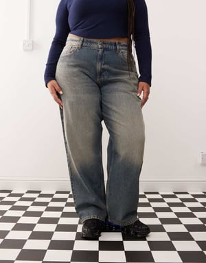 COLLUSION X001 Plus antifit jeans in washed blue - MBLUE