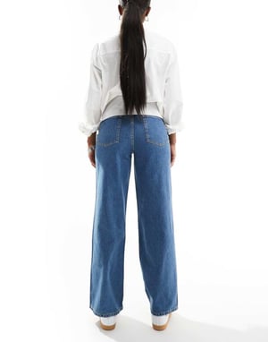 ASOS DESIGN wide leg dad jeans in dark mid blue