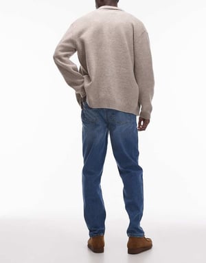 Topman stretch taper jeans in mid wash blue