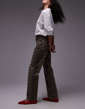 Topshop longline straight leg leopard printed trouser in multi