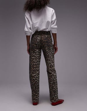 Topshop longline straight leg leopard printed trouser in multi